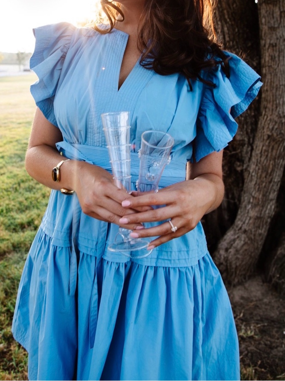 Light Blue Ruffle Sleeve Mini Dress by